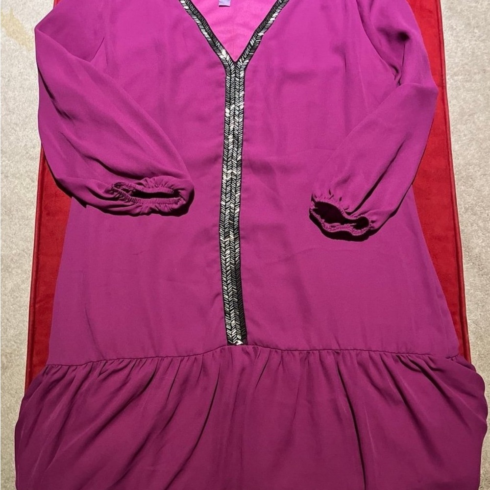 Purple Long Sleeve Dress with Silver Trim
